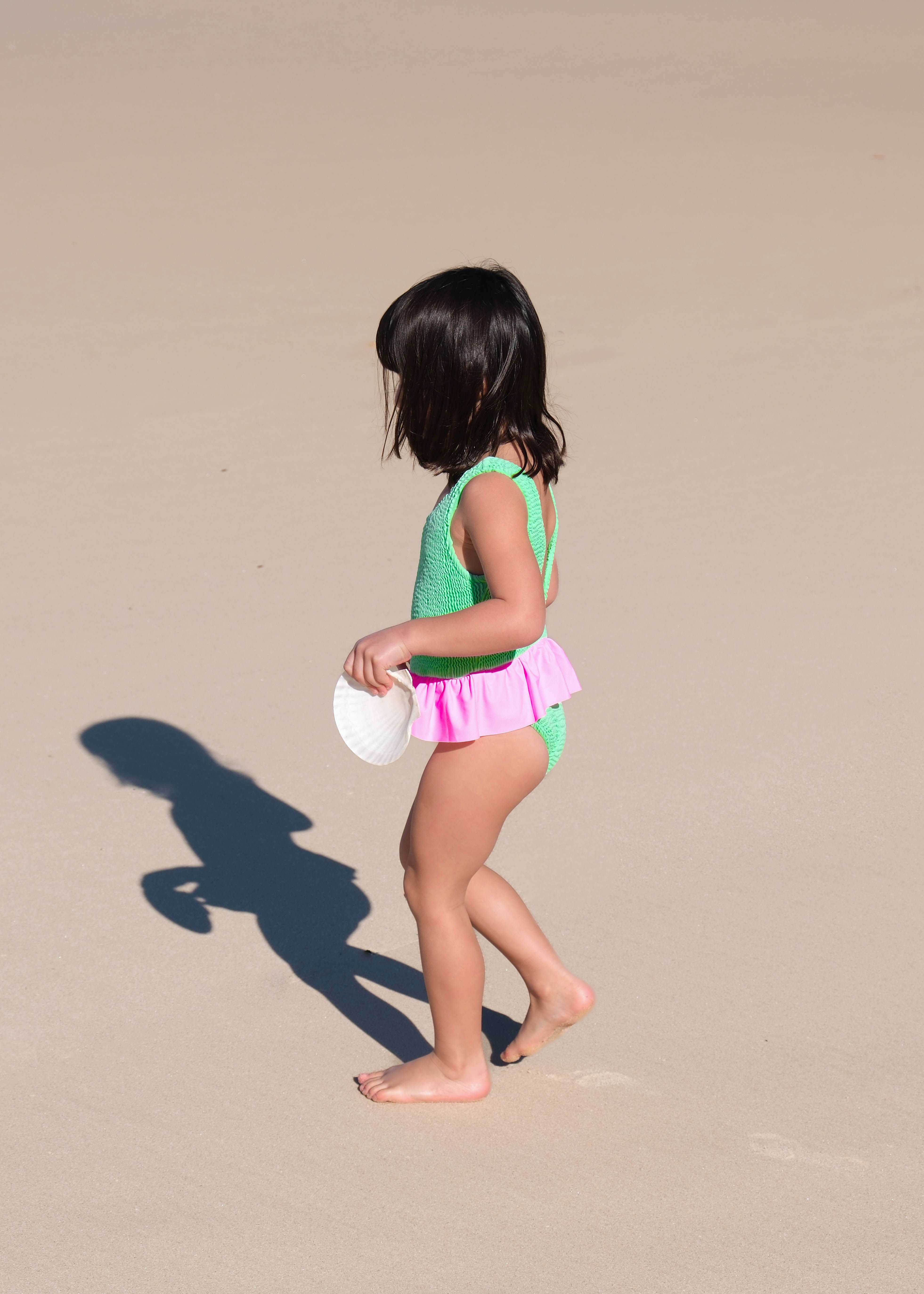 CAMILA FRILL ONE PIECE - GREEN / PINK -<B> SPF 50+</B>