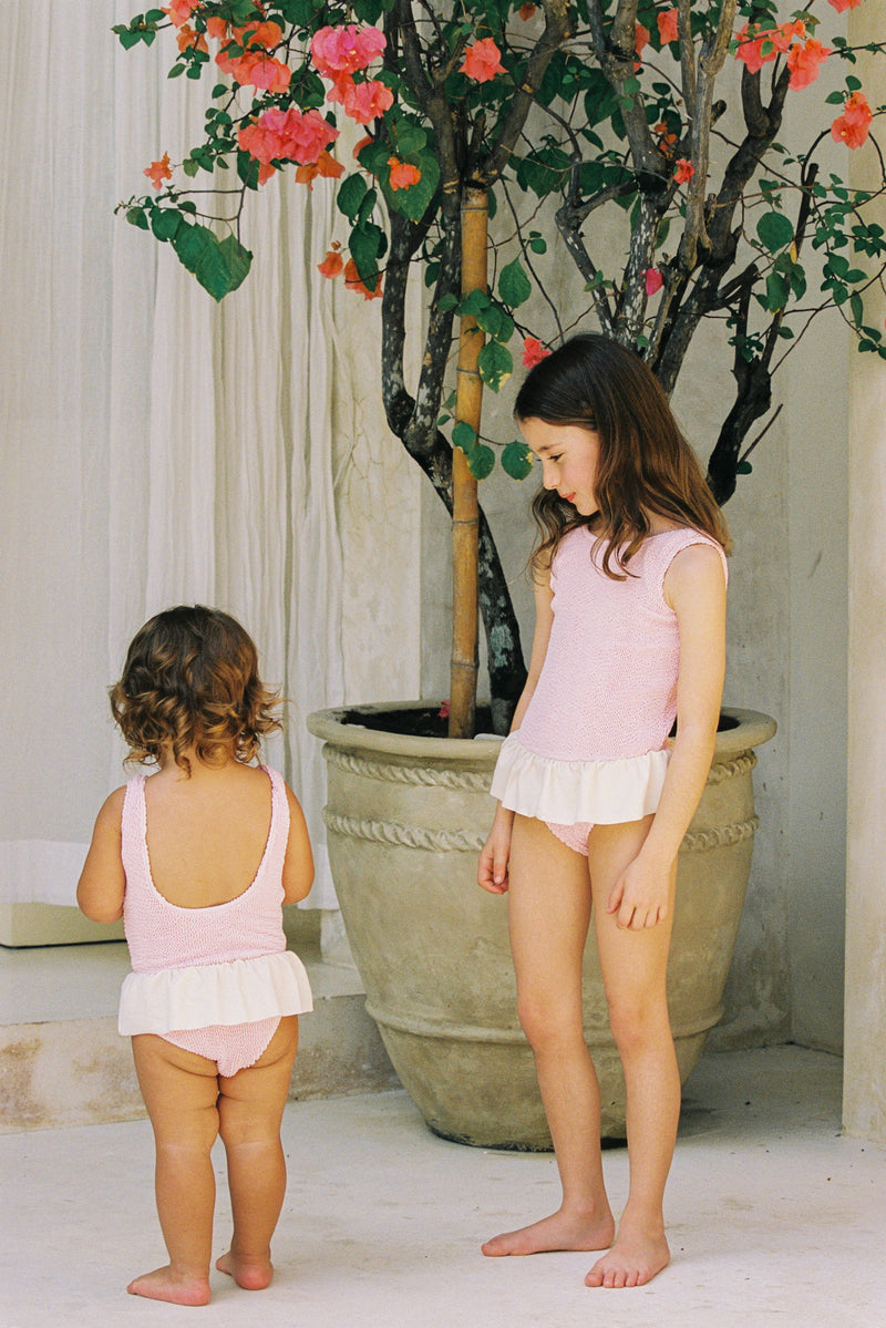 <B> NEW! </B>- PIPER FRILL ONE PIECE - BLUSH/CREAM - <B> SPF 50+ </B>