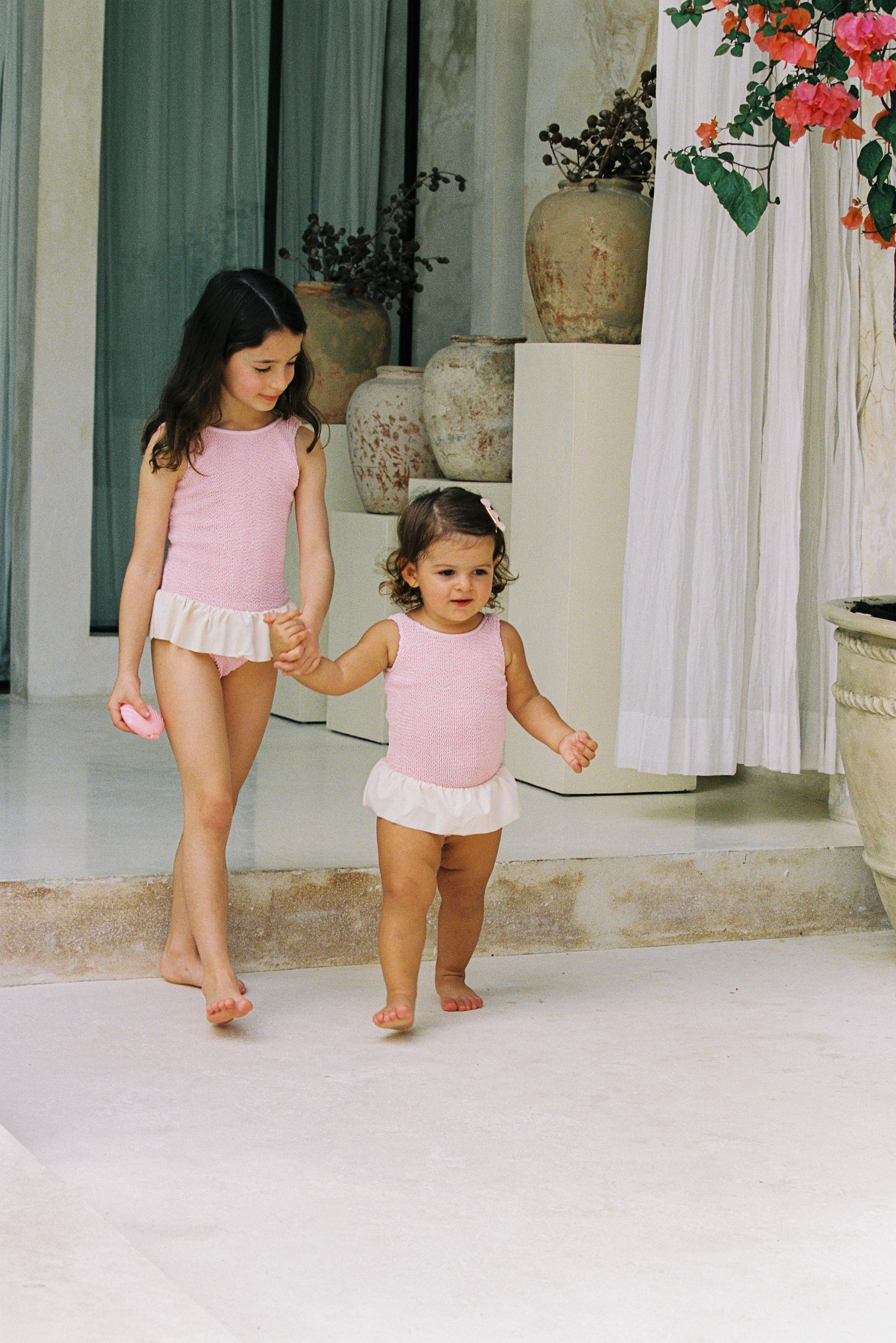 PIPER FRILL ONE PIECE - BLUSH/CREAM - <B> SPF 50+ </B>