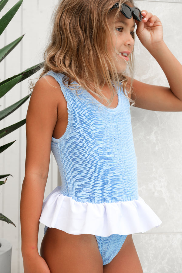 CAMILA FRILL ONE PIECE - BLUE / WHITE -<b>SPF 50+</B>