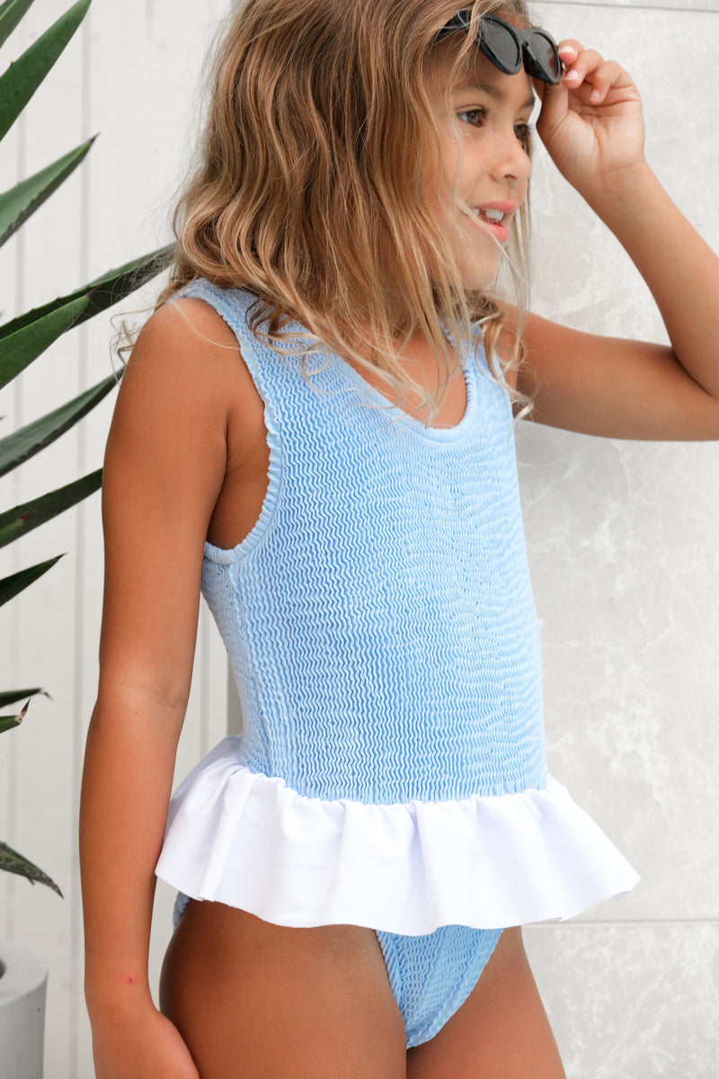 CAMILA FRILL ONE PIECE - BLUE / WHITE -<b>SPF 50+</B>