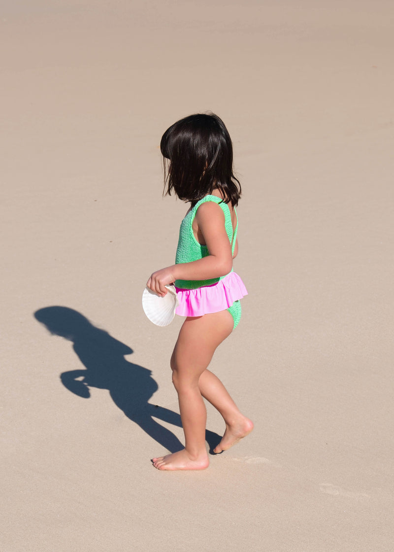 CAMILA FRILL ONE PIECE - GREEN / PINK -<B> SPF 50+</B>