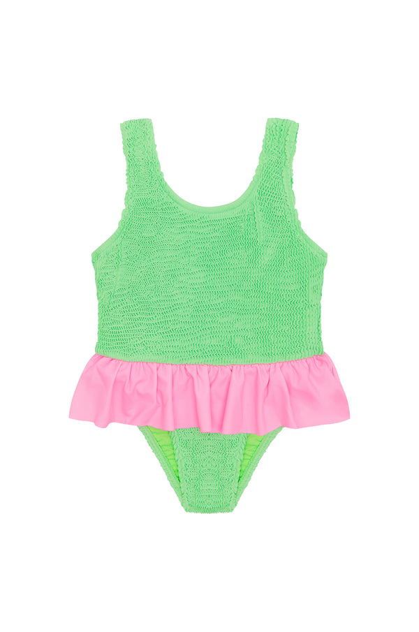CAMILA FRILL ONE PIECE - GREEN / PINK -<B> SPF 50+</B>